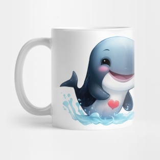 Valentine Whale Holding Heart Mug